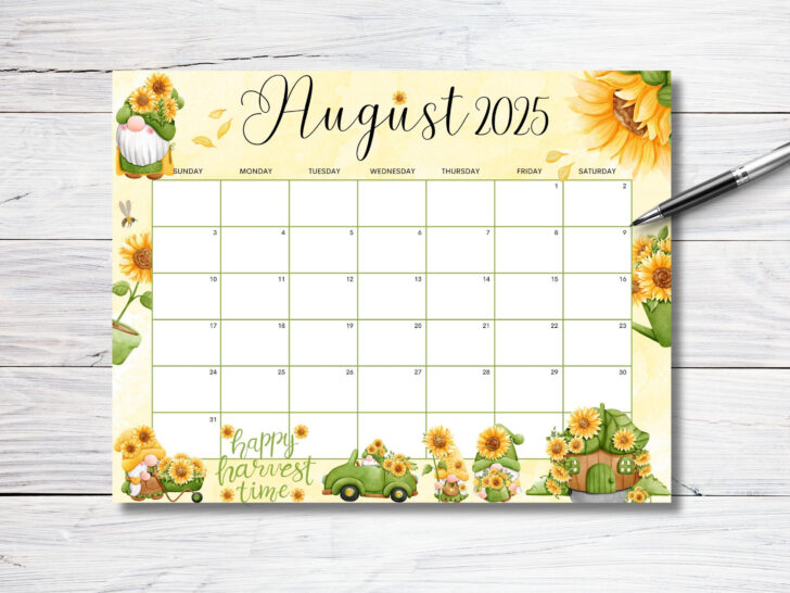 August Calendar 2025 Editable