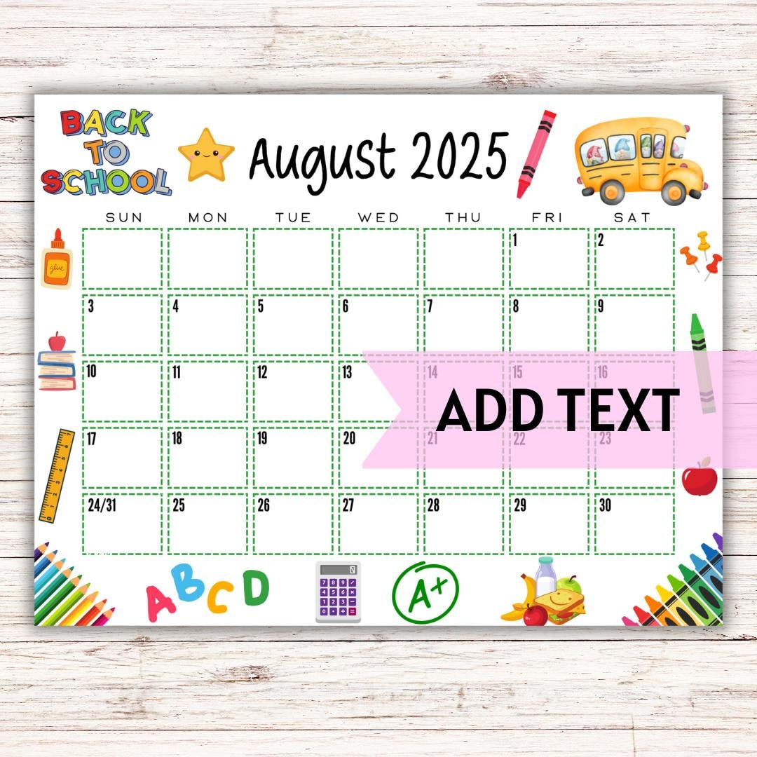 Editable Printable August Calendar 2025 | Colorful Back To School Calendar | Classroom Calendar | August 2025 Calendar | Fillable Calendar - Etsy intended for August Calendar 2025 Picture Ideas