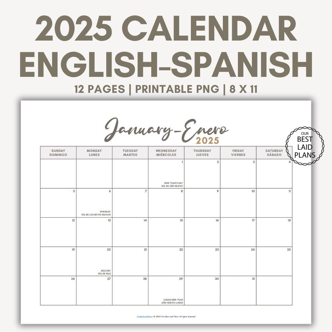 Englisch Spanischer Kalender Für 2025 Druckbares Pdf Mit regarding August 2025 Calendar In Spanish