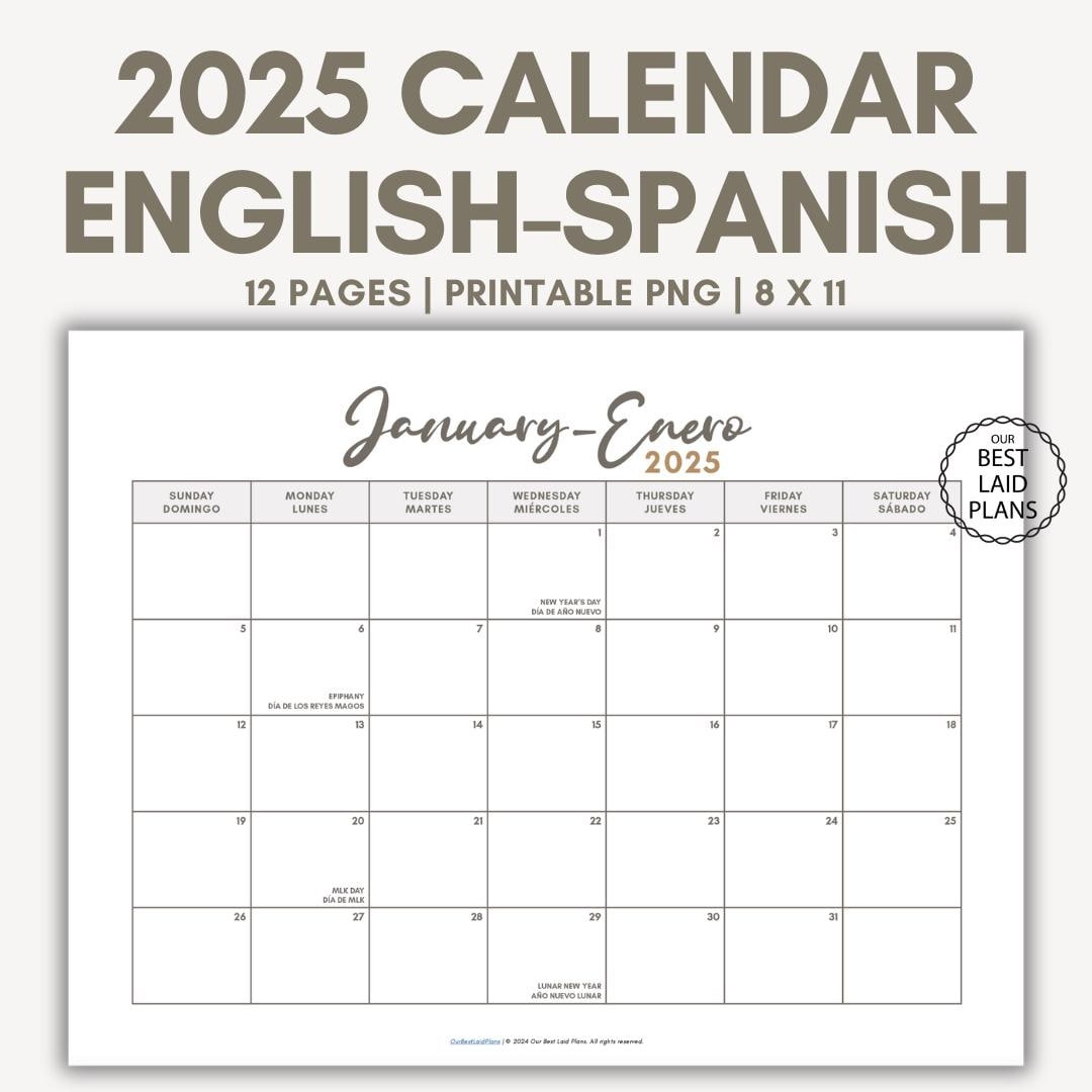 English Spanish Calendar For 2025 Printable Pdf With Holidays throughout August In Spanish Calendar 2025