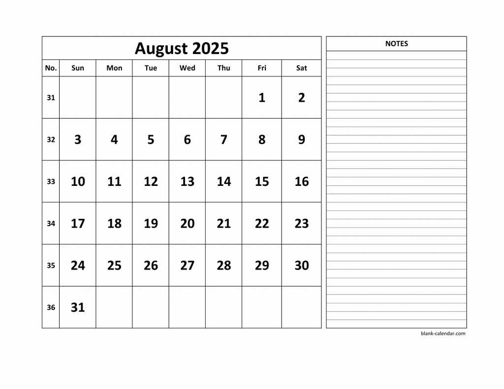 Free Download Printable August 2025 Calendar, Large Space For pertaining to August 22 2025 Calendar