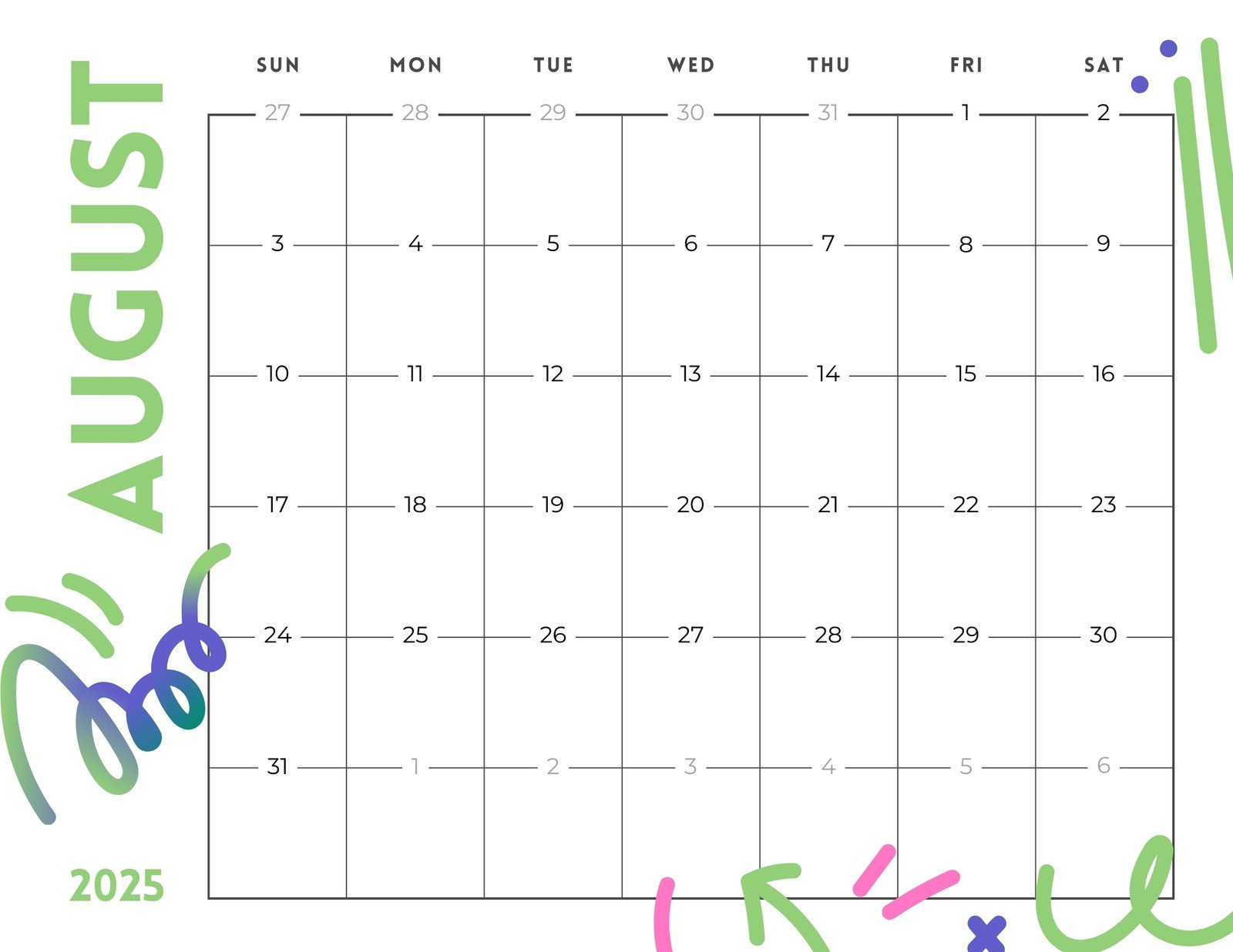 Free Printable August 2025 Calendar Templates | Canva for August 2025 Calendar Typecalendar