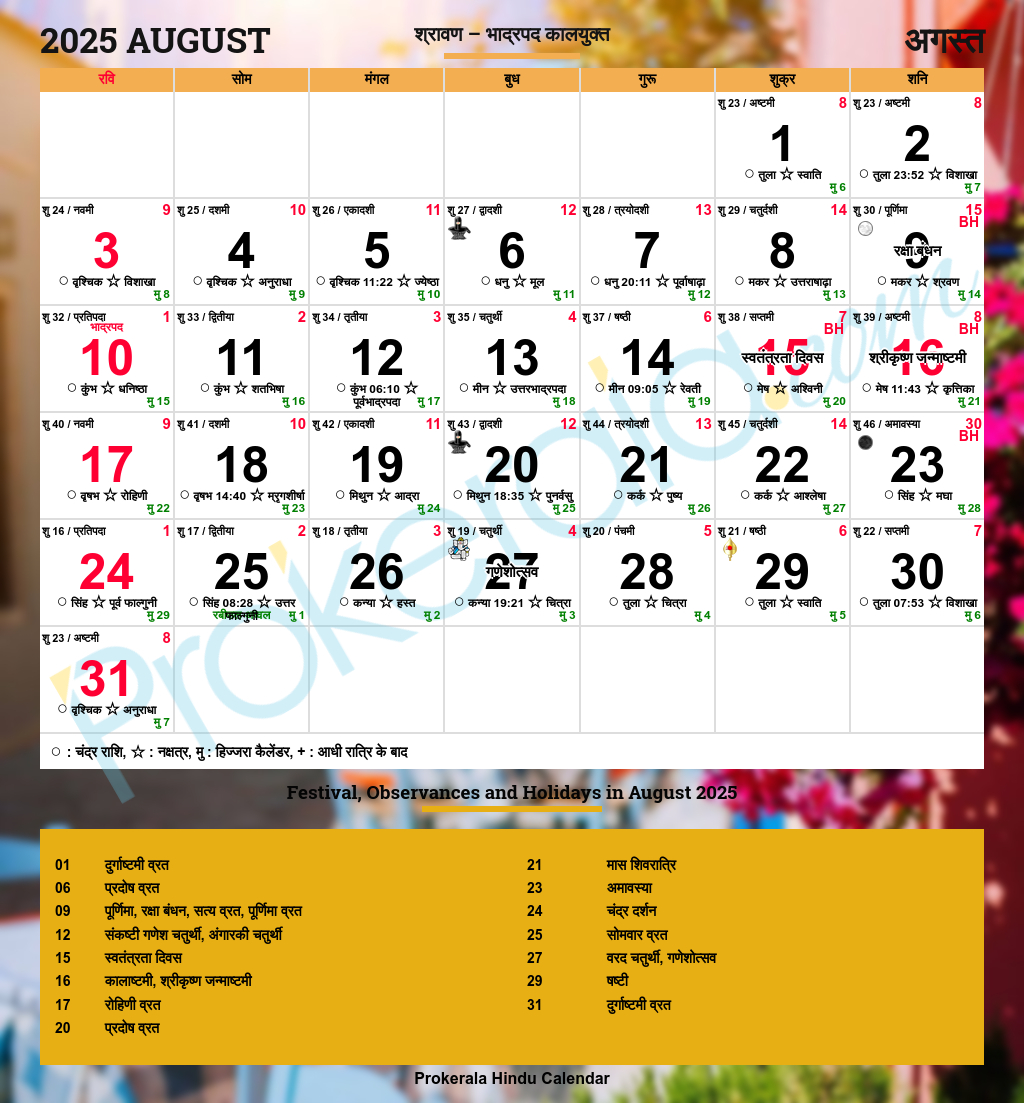 Hindu Calendar 2025, August within Gujarati Calendar 2025 August