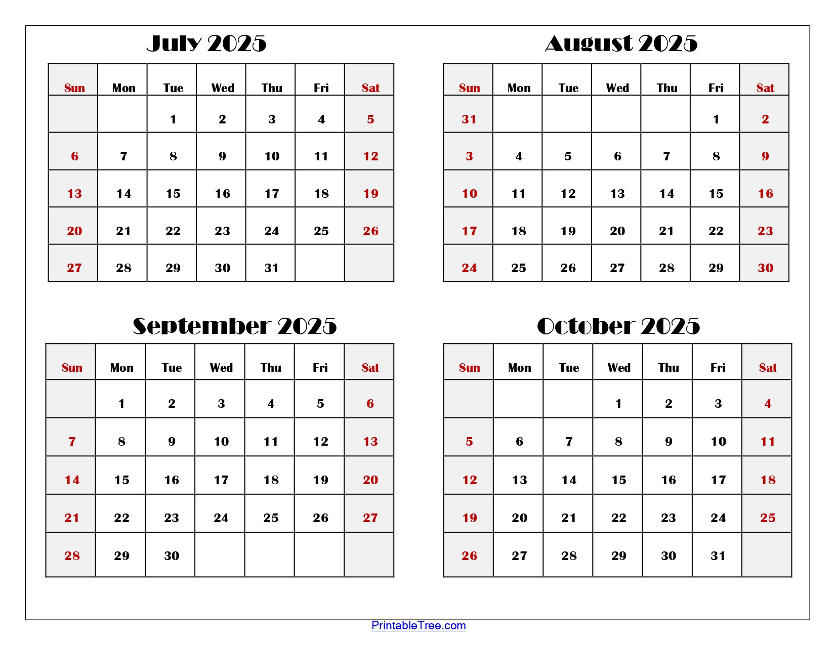 July To October 2025 Calendar Printable Pdf | Four Months Calendar inside Calendar August September October 2025