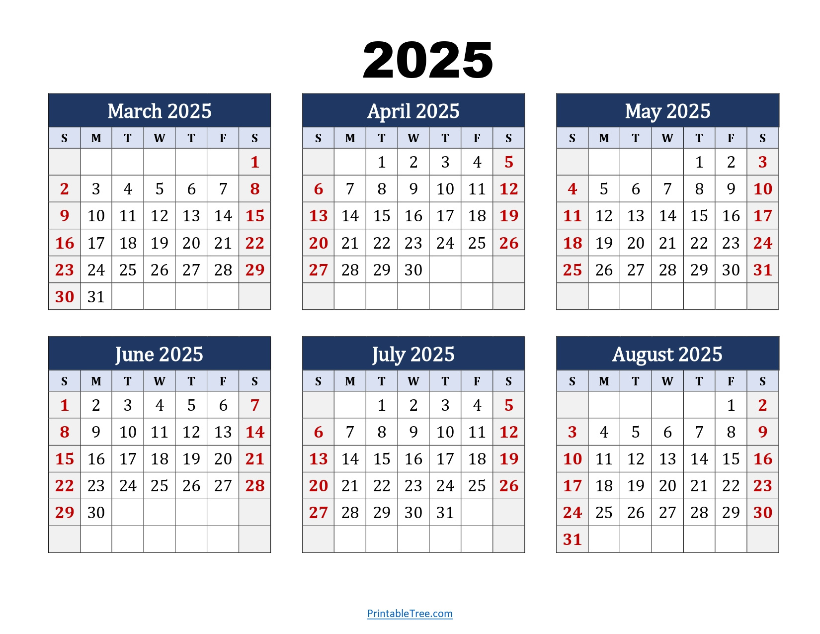 March To August 2025 Calendar Printable Pdf | Six Months Calendar regarding August 22 2025 Calendar