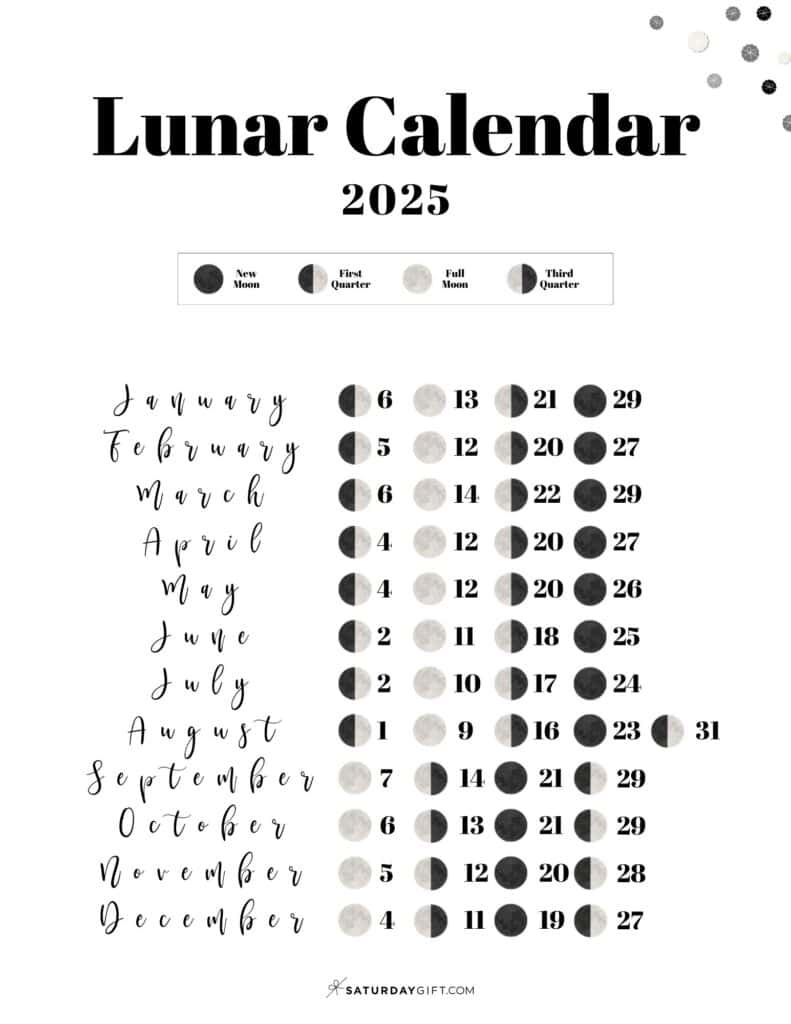 Moon Phase Calendar - 12 Cute &amp;amp; Free Printable 2025 Lunar Calendars within August Moon Phase Calendar 2025