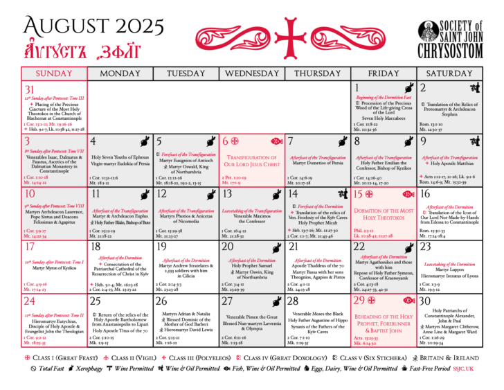 August Saints Calendar 2025