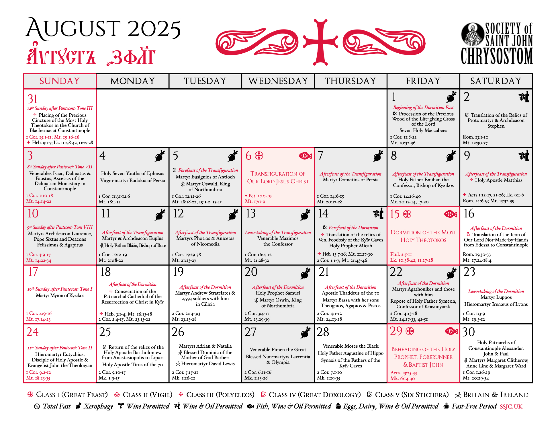 New Liturgical Movement: A New Liturgical Calendar For The for August Saints Calendar 2025