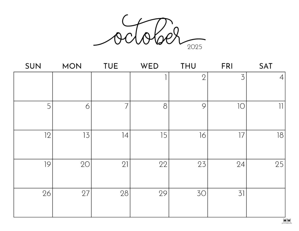 October 2025 Calendars - 107 Free Printables | Printabulls regarding August September October 2025 Calendar Printable Free