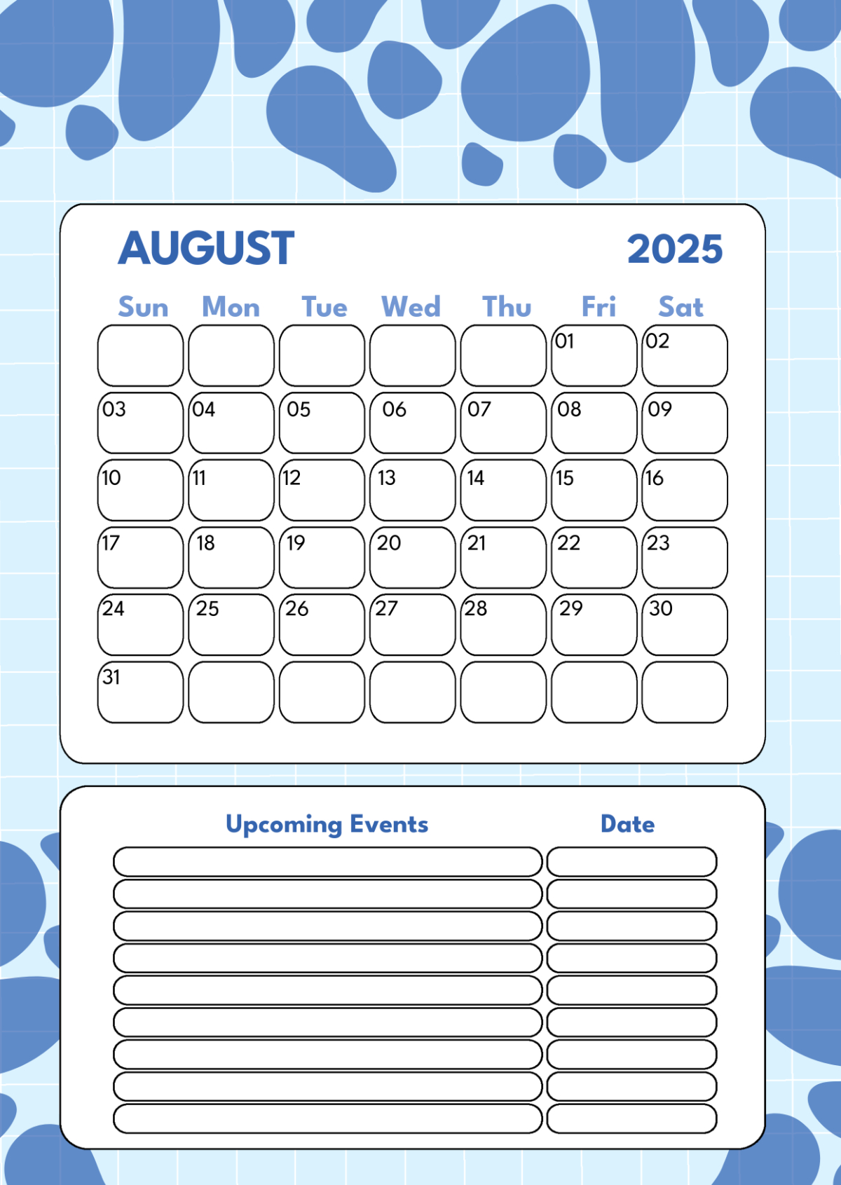 Page 2 | Free August 2025 Calendar Templates, Editable And Printable within Calendar of Events August 2025