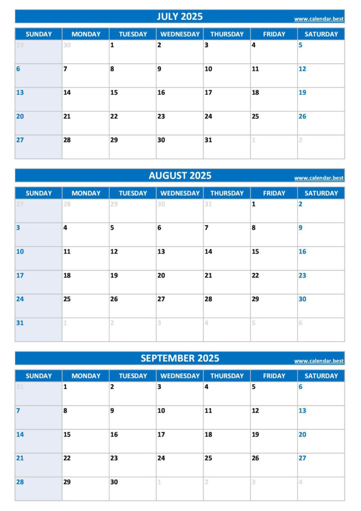 July August September 2025 Calendar