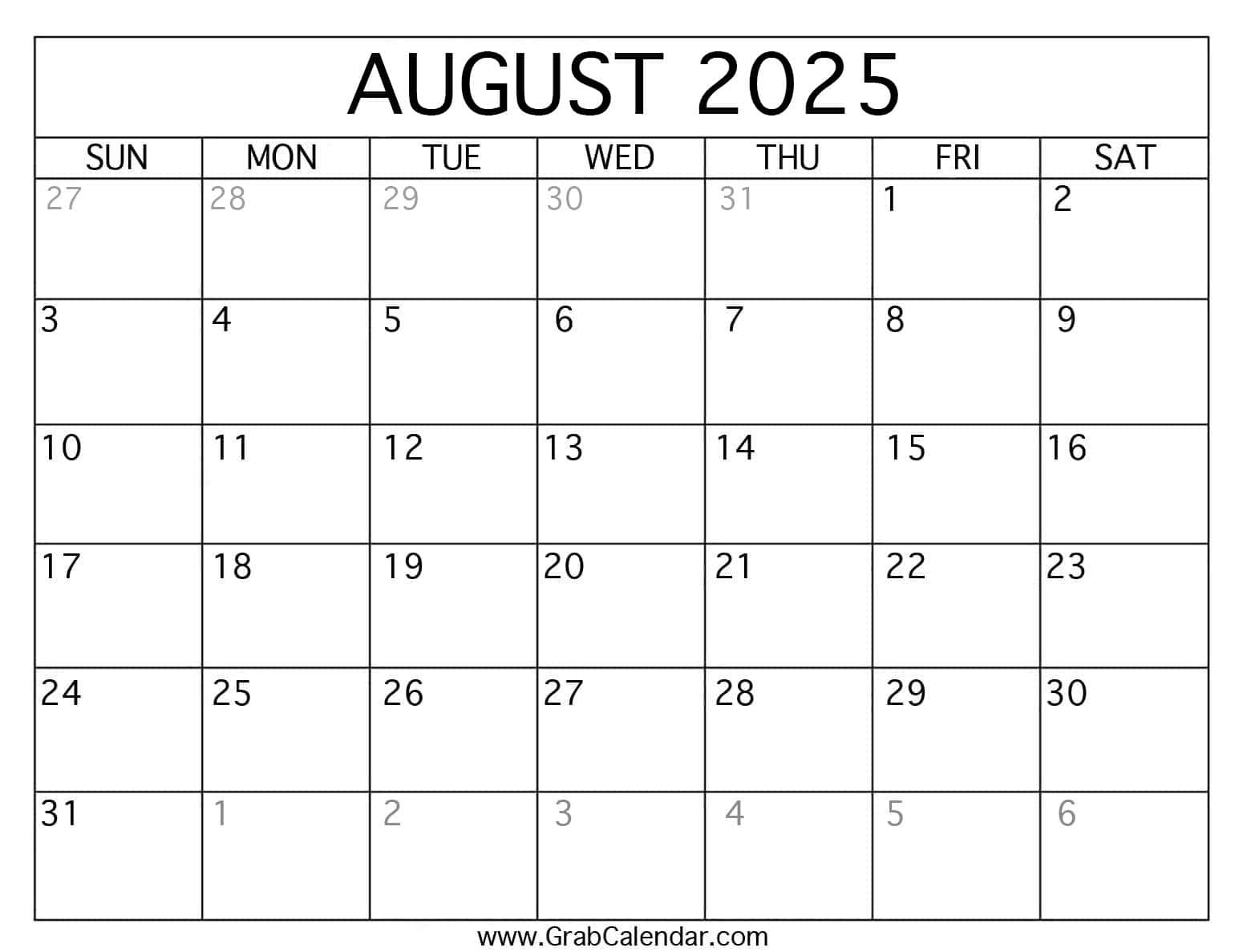 Printable August 2025 Calendar with regard to August 10 2025 Calendar
