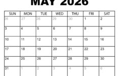 Printable May 2026 Calendar with regard to Printable Calendar August 2025 – May 2026
