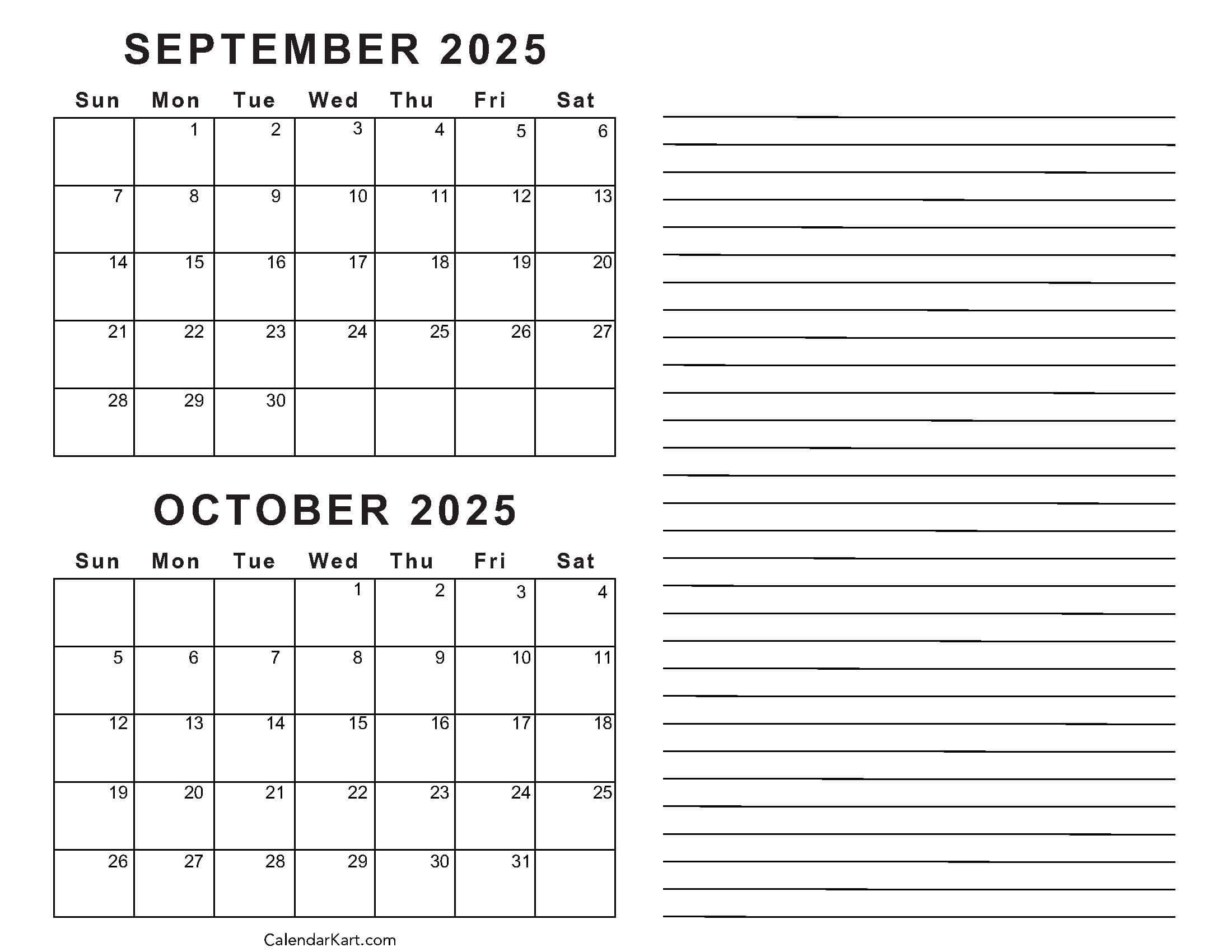 Printable September October 2025 Calendar | Calendarkart regarding Printable Calendar August September October 2025