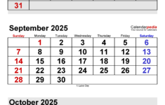 September 2025 Calendar | Templates For Pdf, Excel And Word regarding 3 Month Calendar August September October 2025