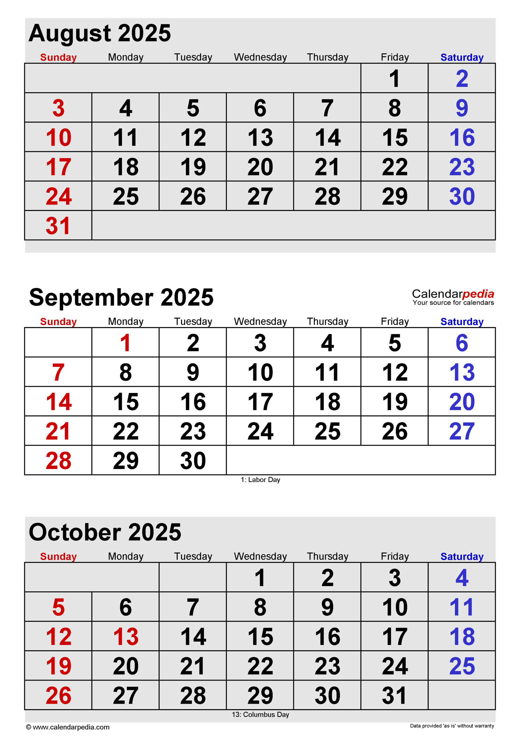 September 2025 Calendar | Templates For Pdf, Excel And Word regarding Calendar August September October 2025