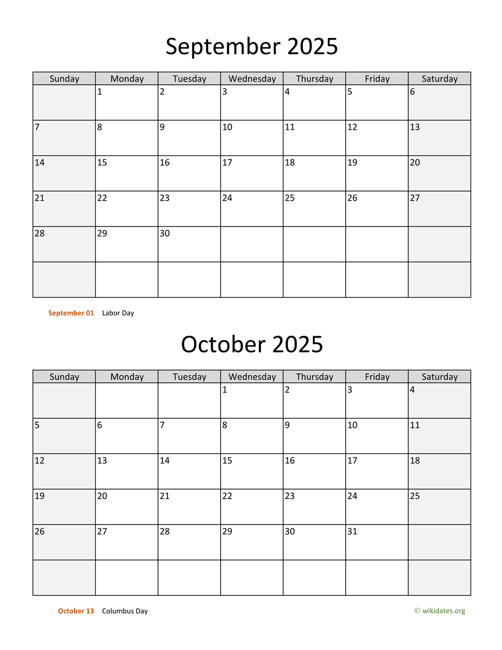September And October 2025 Calendar | Wikidates within August September October Calendar 2025 Printable