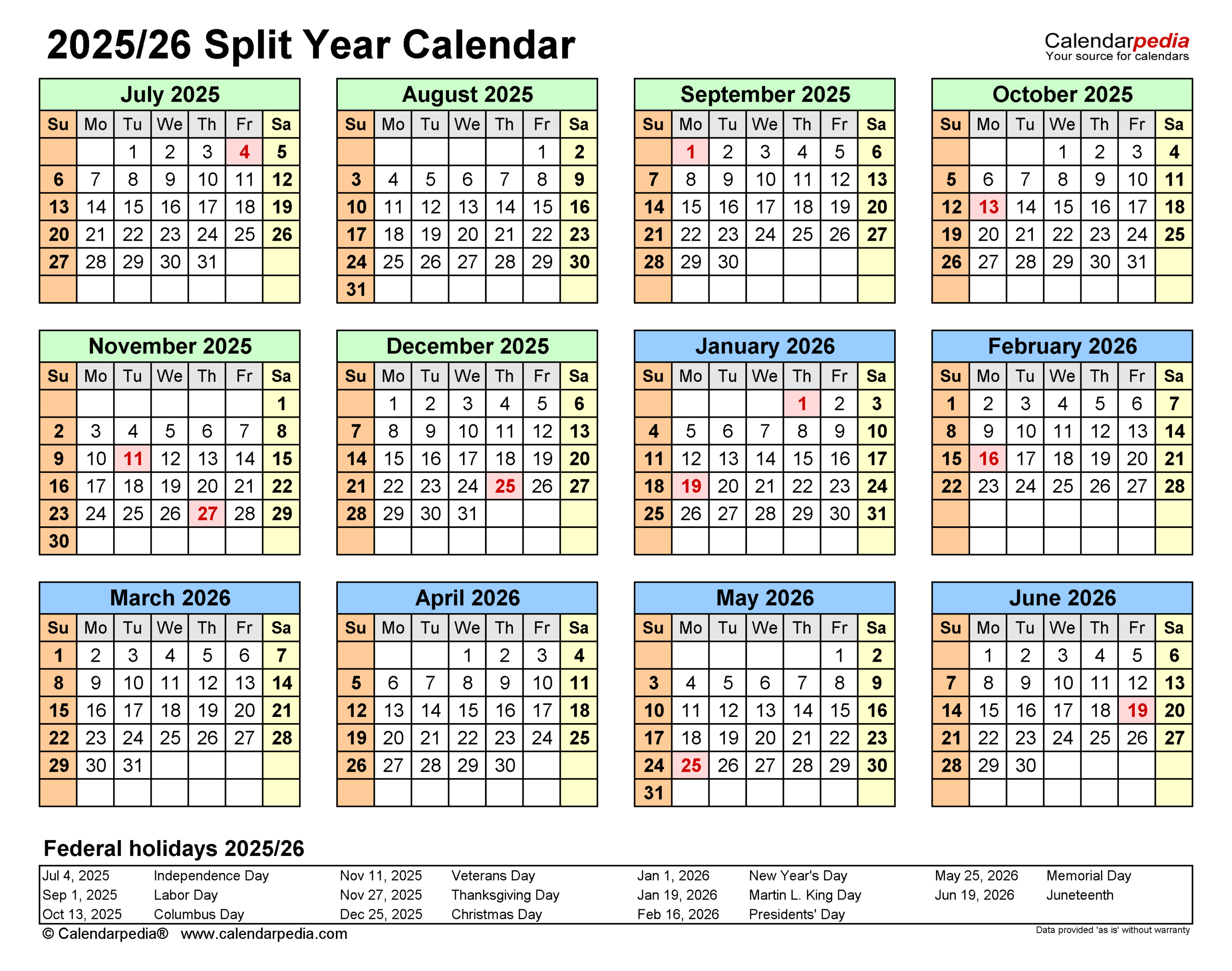 Split Year Calendars 2025/2026 (July To June) - Pdf Templates intended for August 2025 - July 2026 Calendar Printable