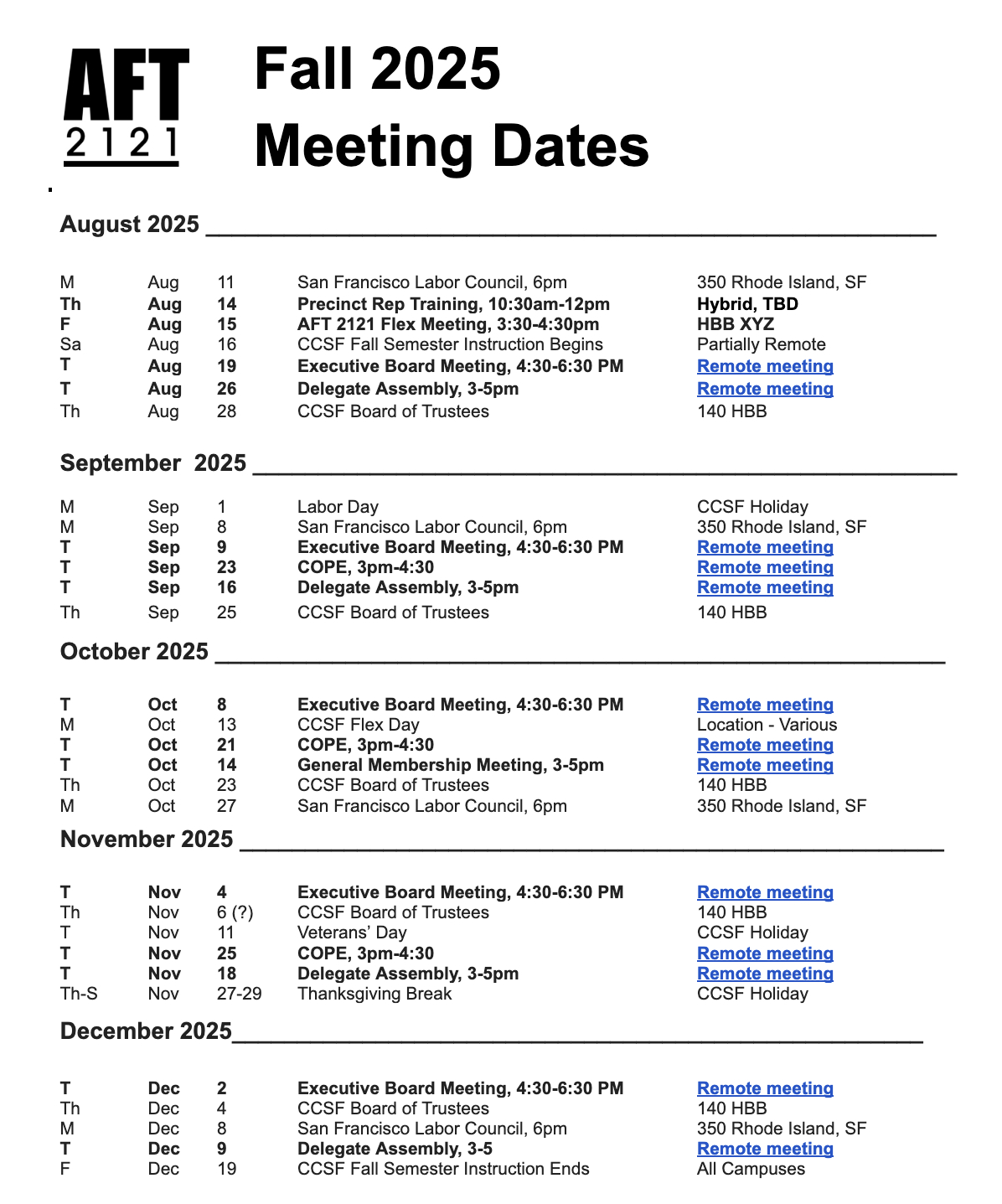 Tech Reporting Form | Aft 2121 pertaining to Ccsf August 2025 Calendar
