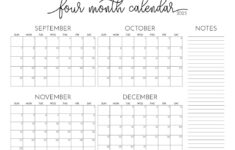 2025 Four Month Calendars – 31 Free Printables | Printabulls pertaining to Monthly Calendar September 2025 Through December 2025