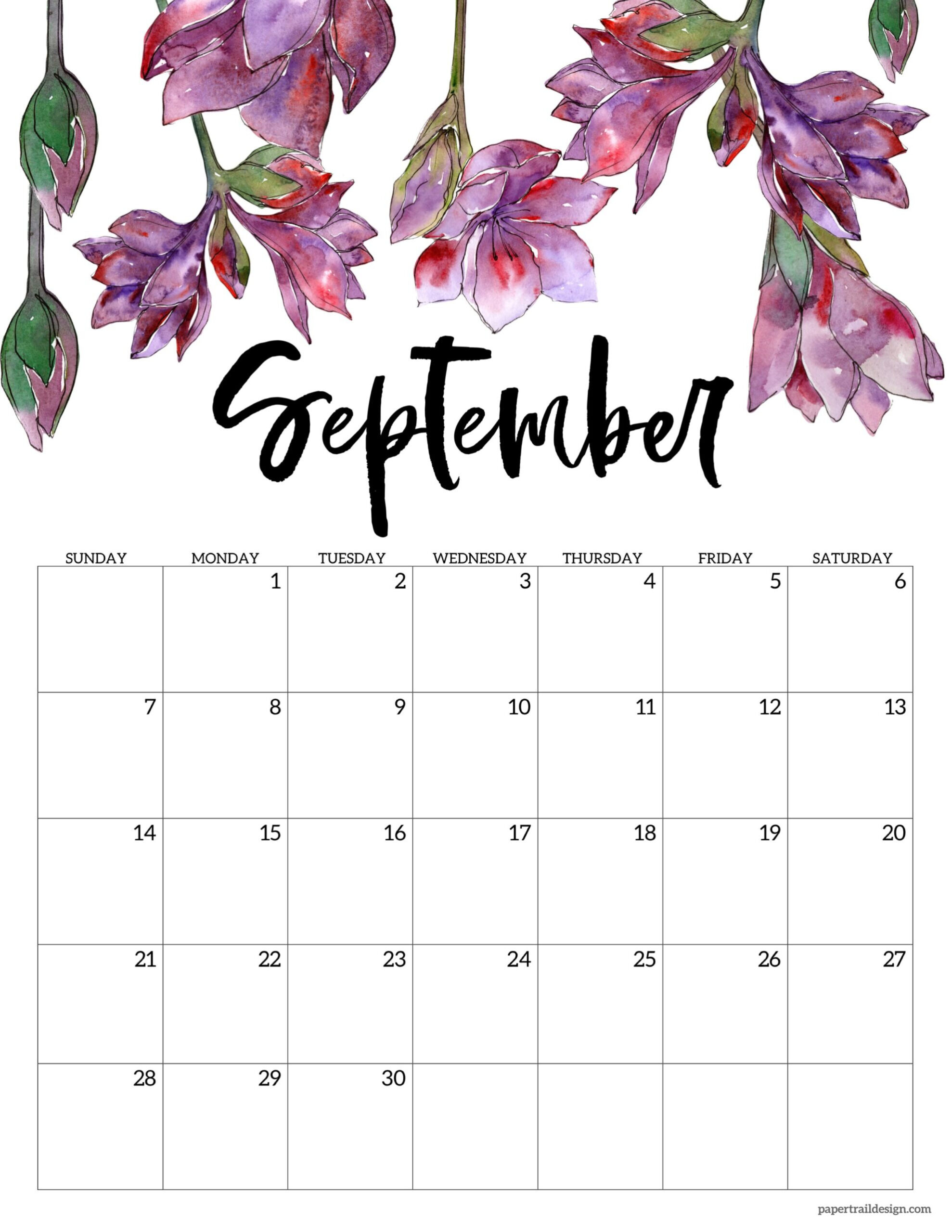 2025 Free Printable Calendar - Floral - Paper Trail Design with September 2025 Calendar Flowers