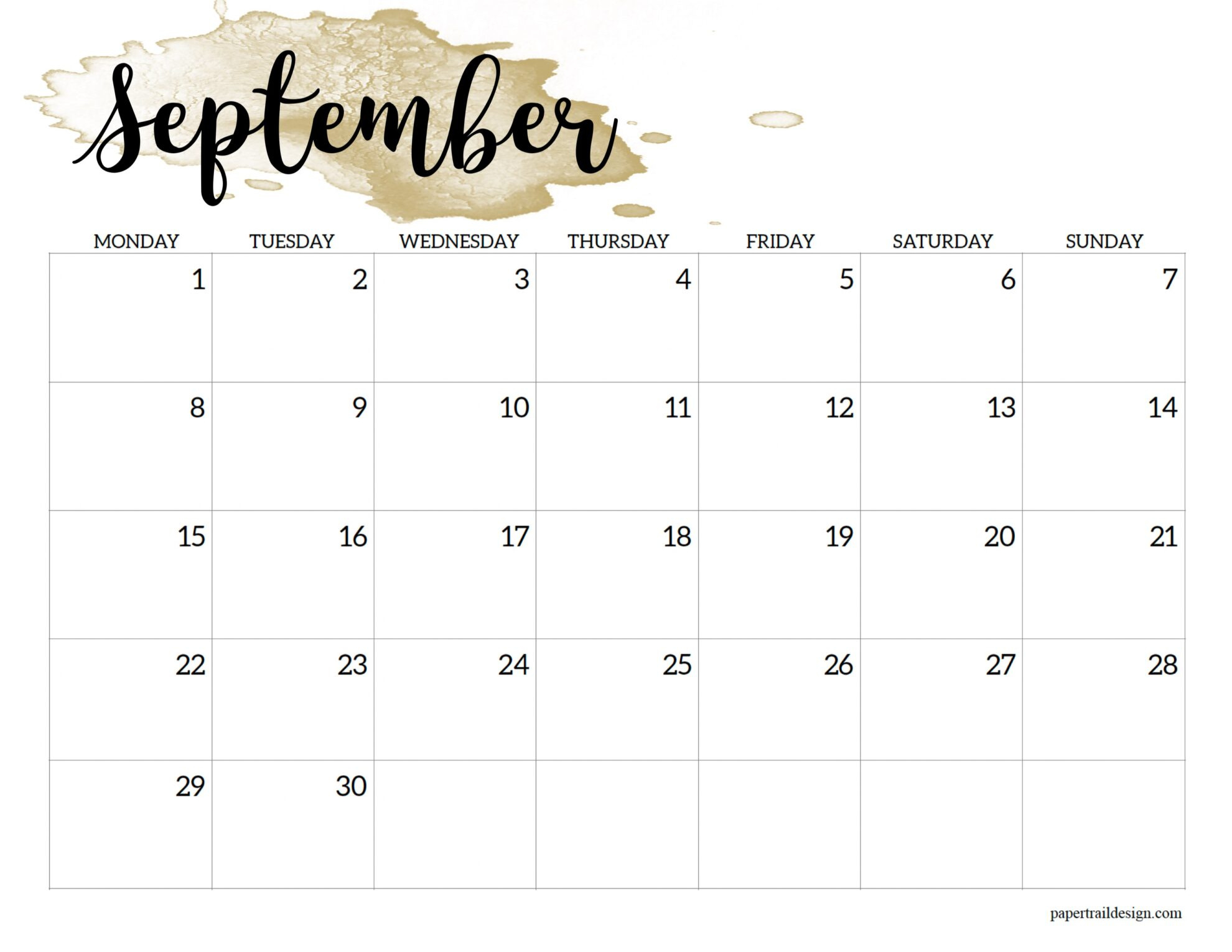 2025 Monday Start Calendar Printable - Watercolor - Paper Trail Design with regard to September 2025 Calendar Printable Monday Start
