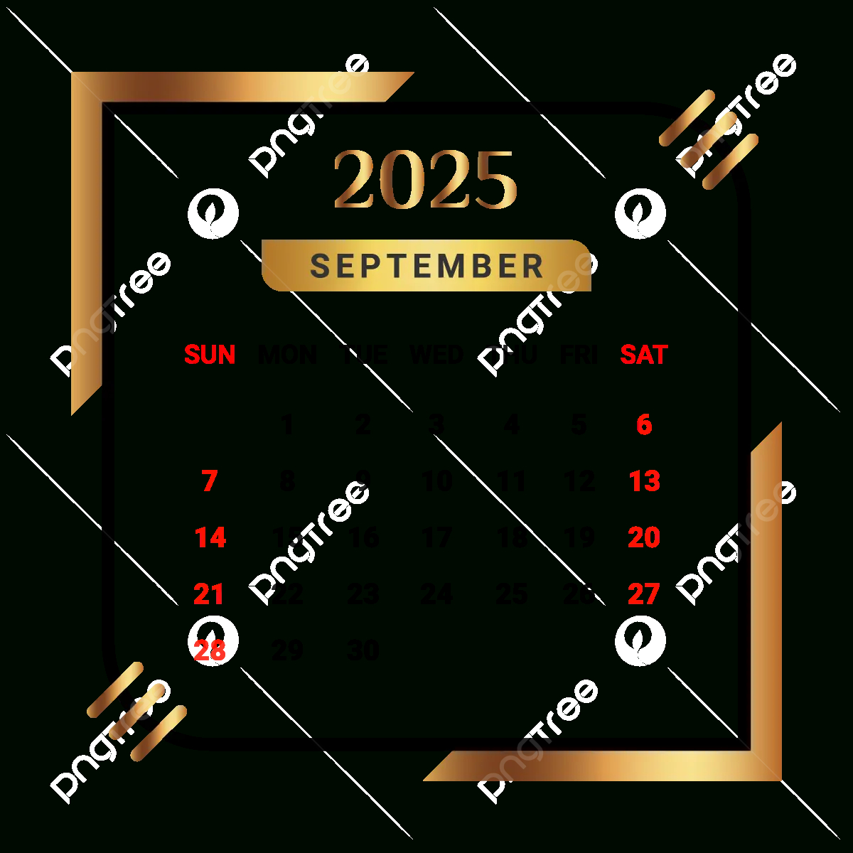 2025 September Month Calendar With Black And Golden Vector regarding September 2025 Calendar Png