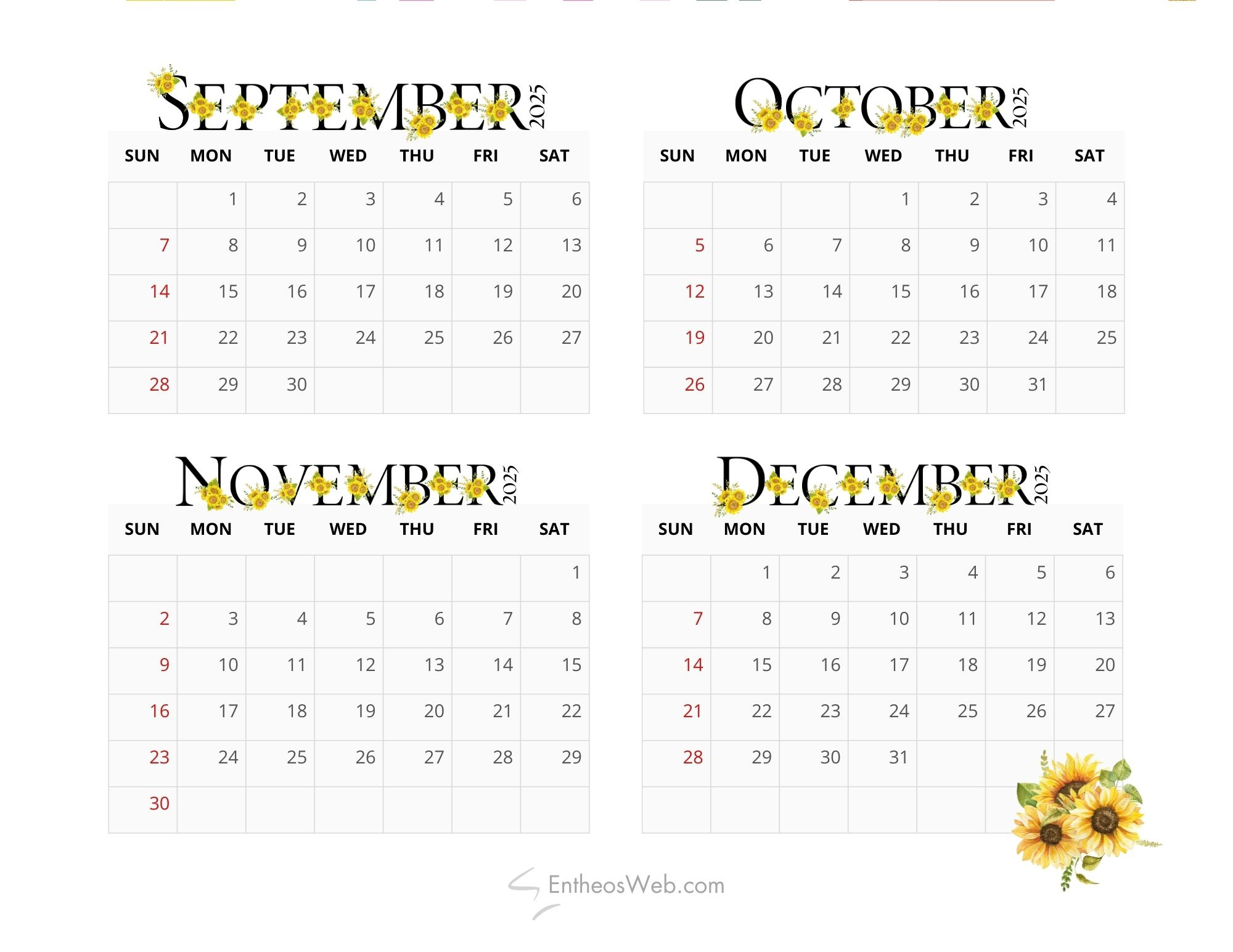 4 Month Calendar Printables – September, October, November And within 4 Month Calendar September to December 2025