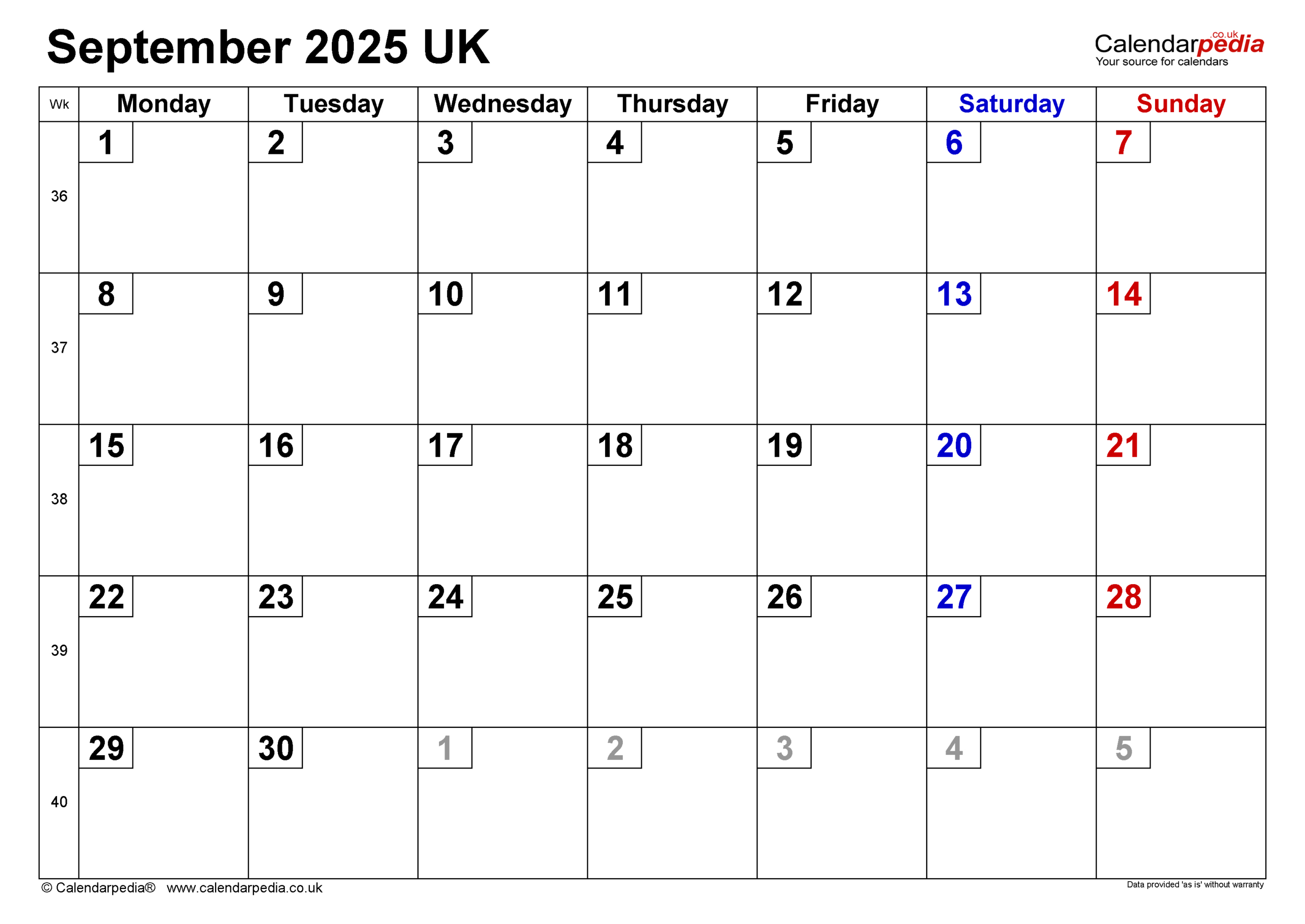 Calendar September 2025 Uk With Pdf, Excel And Word Templates intended for Printable Calendar September 2025 UK