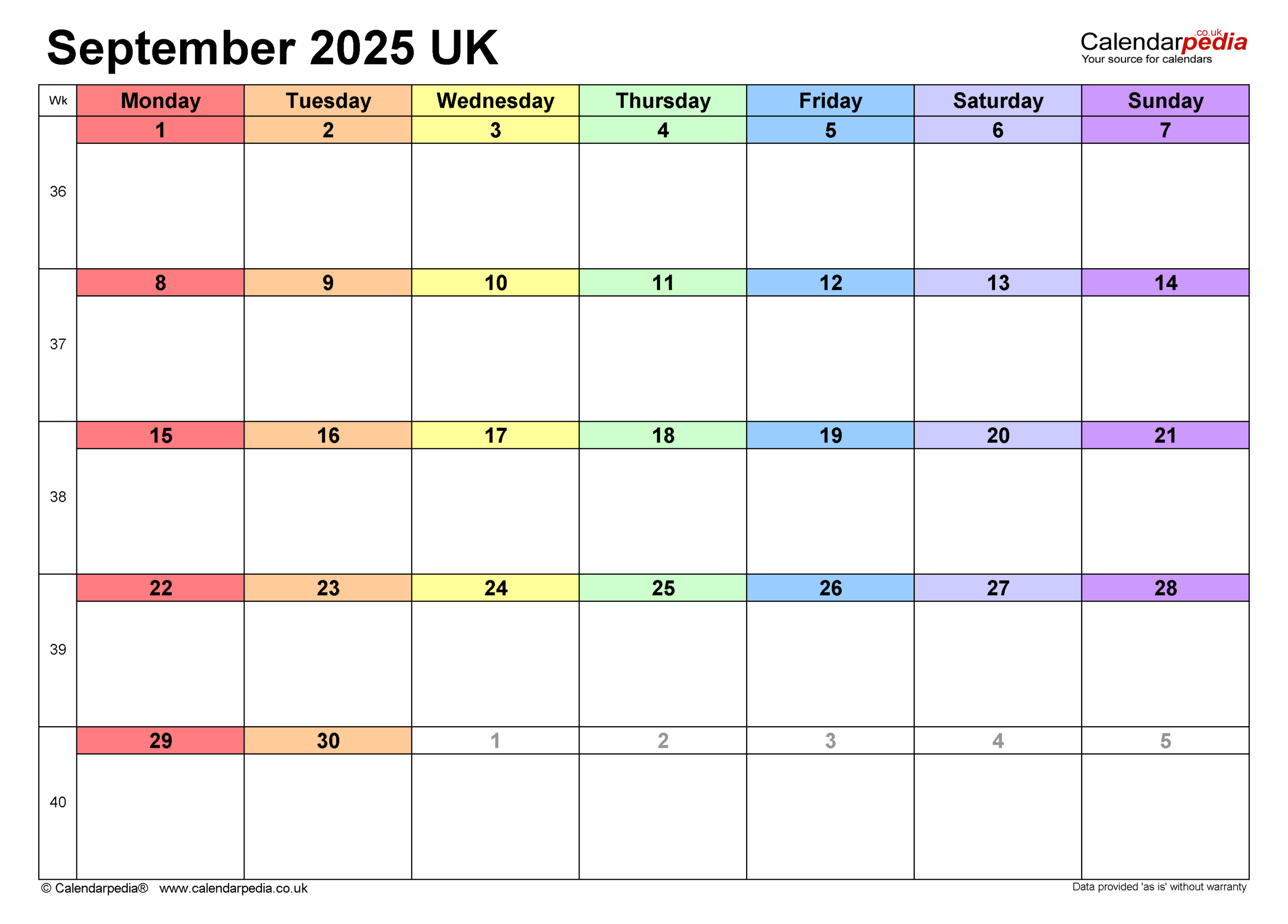Calendar September 2025 Uk With Pdf, Excel And Word Templates with Printable Calendar September 2025 Uk