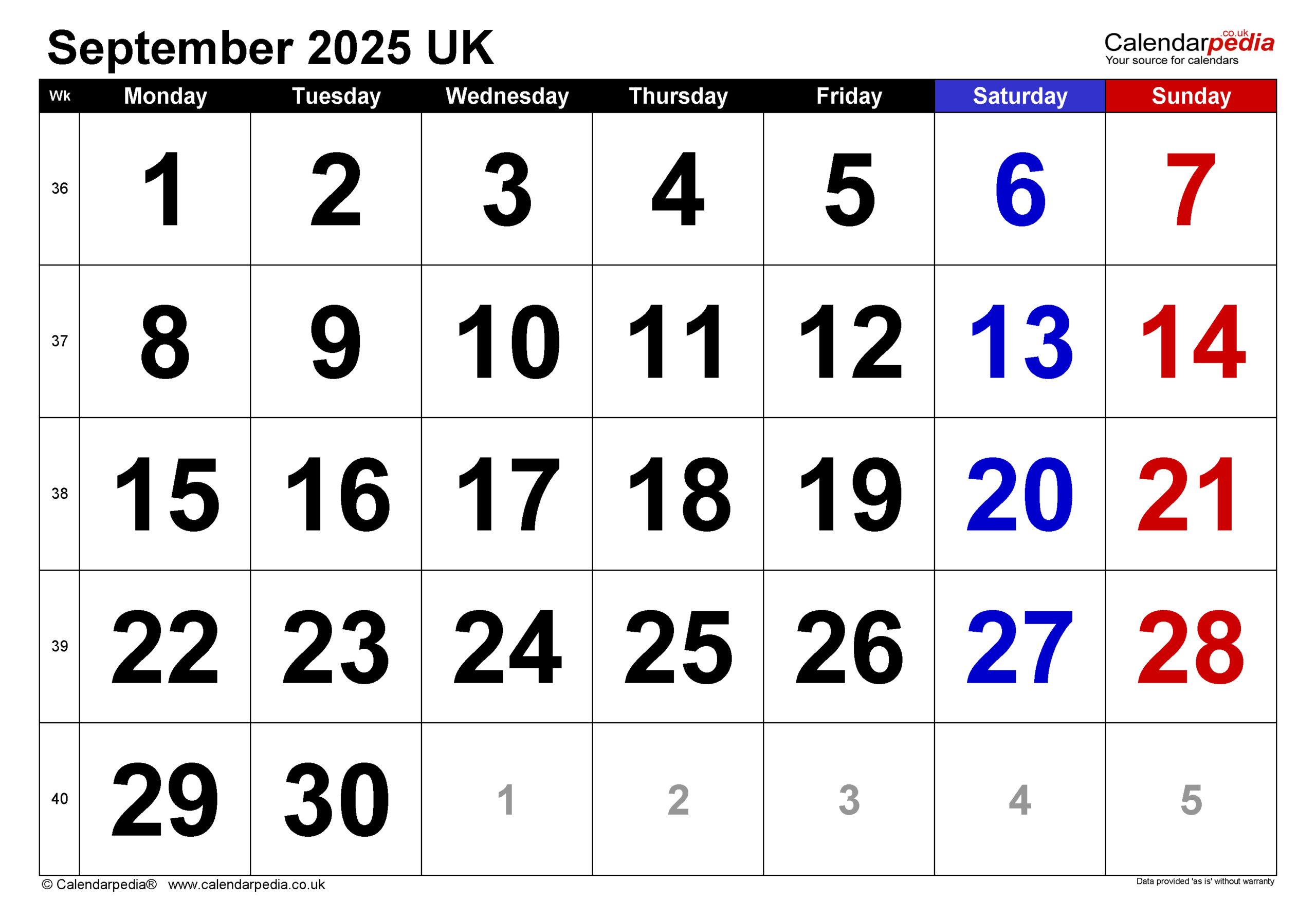 Calendar September 2025 Uk With Pdf, Excel And Word Templates with Printable Calendar September 2025 Uk