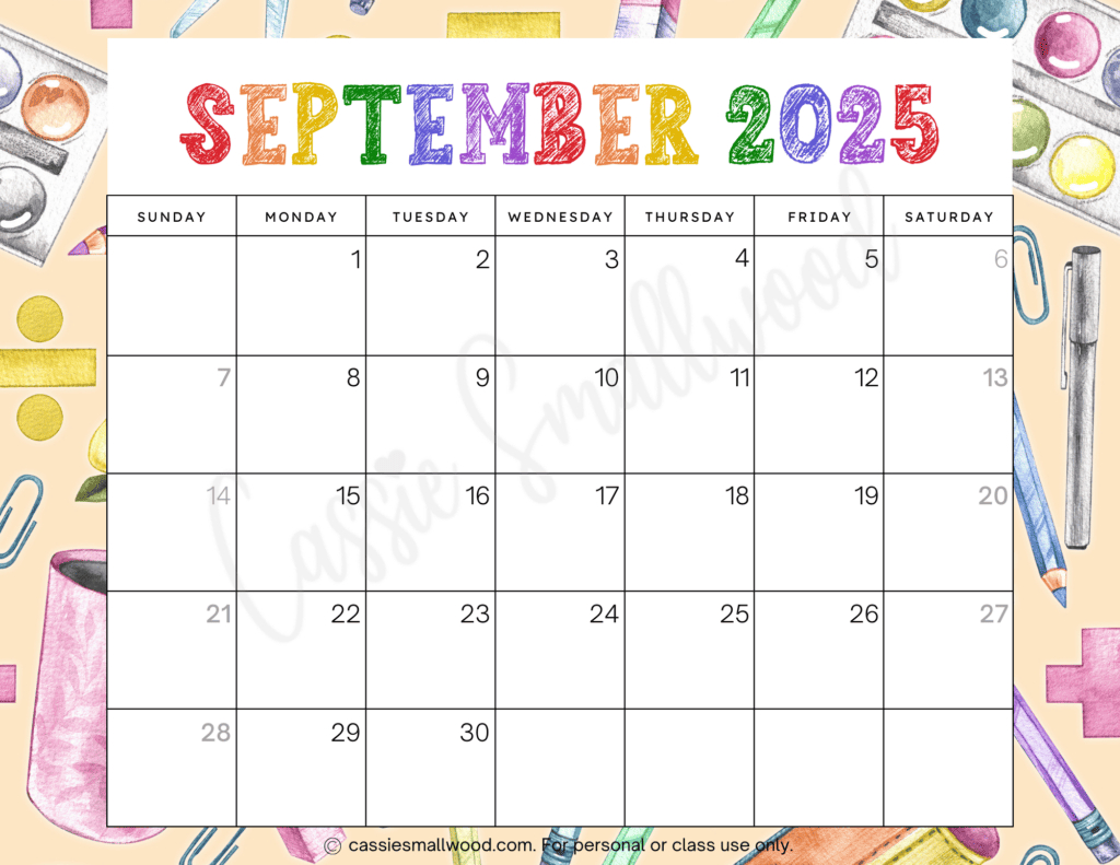 Cute 2025 Free Printable Monthly Calendars - Cassie Smallwood in September 2025 Calendar Homemade