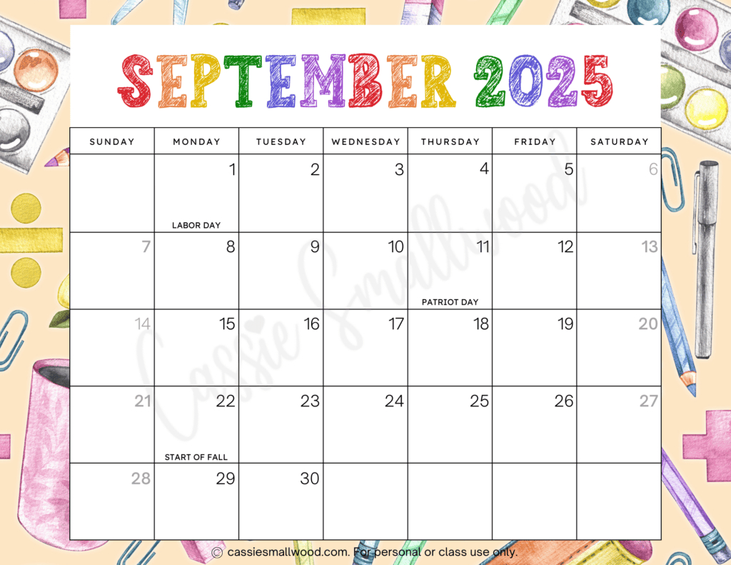 Cute 2025 Free Printable Monthly Calendars - Cassie Smallwood throughout Cute Printable September Calendar 2025