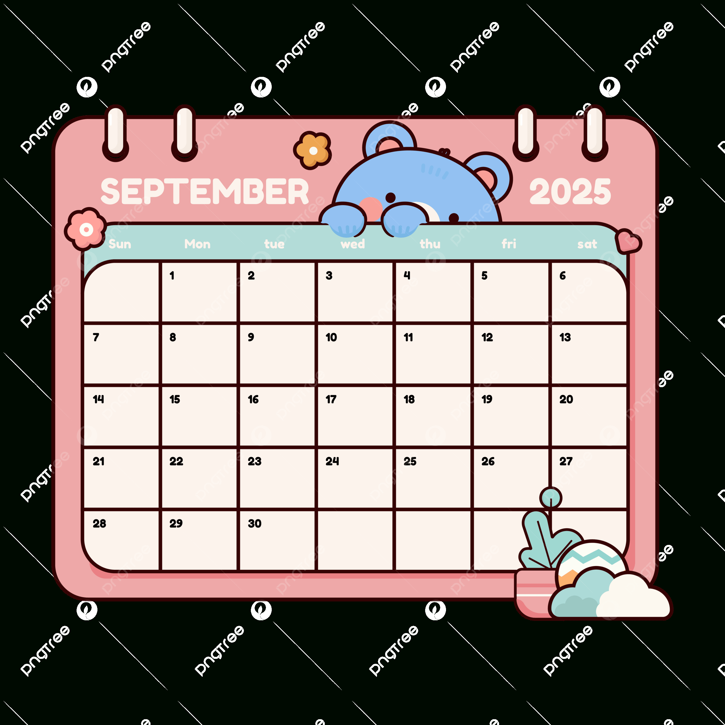 Cute September 2025 Calendar With A Bear Vector, Calendar with regard to Cute September Calendar 2025