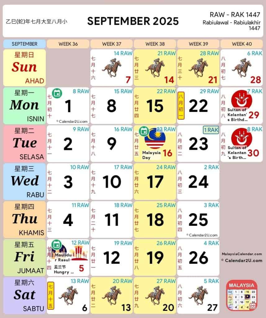 Cuti Umum 2025 &amp;amp; Cuti Sekolah Malaysia Kpm intended for Calendar Kuda September 2025