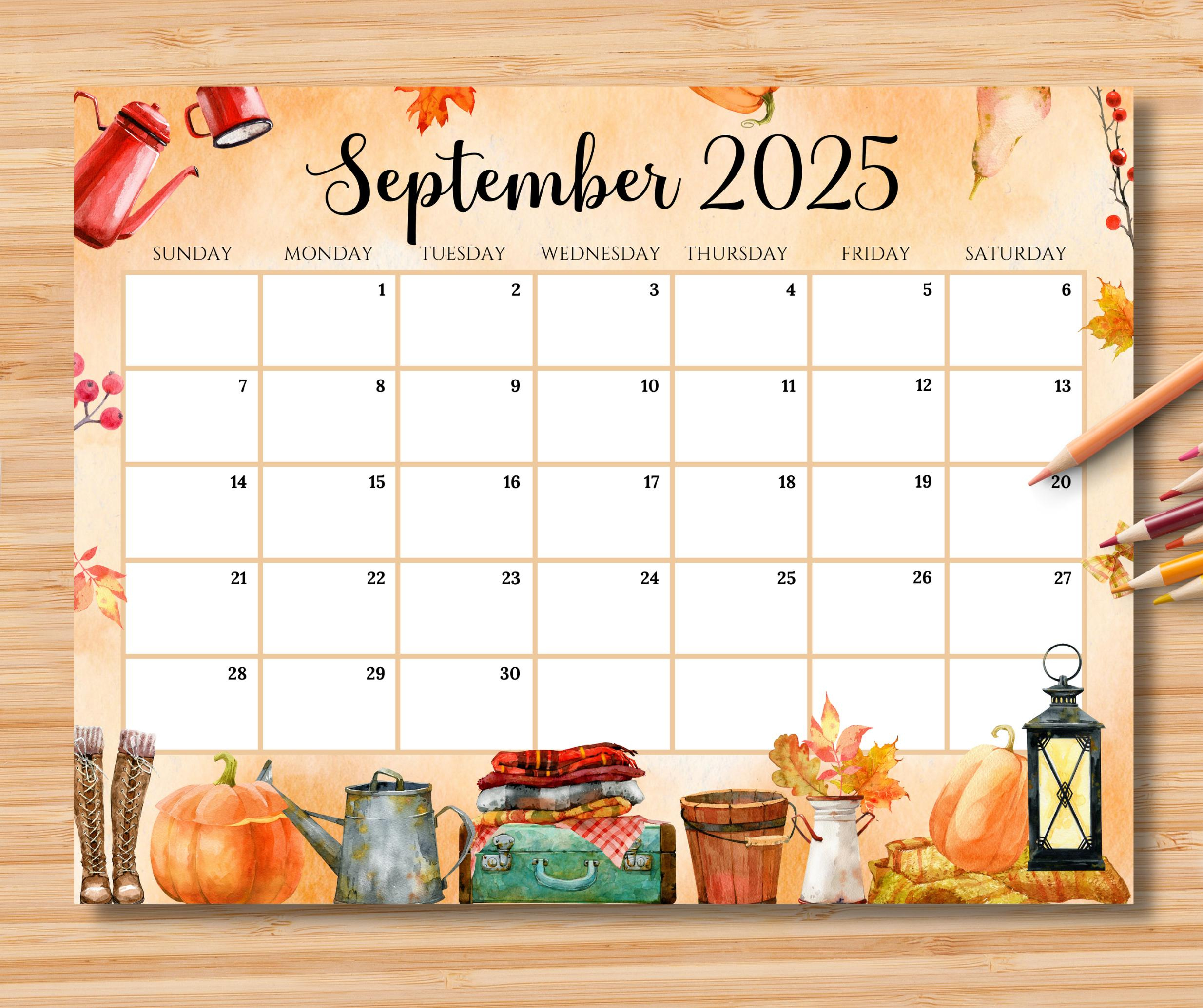 Editable September 2025 Calendar, Beautiful &amp;amp; Cozy Fall Autumn pertaining to September 2025 Calendar Waterproof