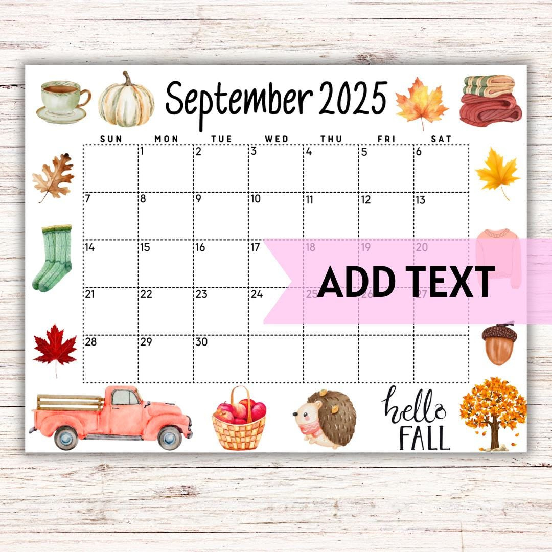 Editable September Calendar 2025 | Cute Fall Calendar W/ Fall Leaves | Monthly Calendar | Printable Wall Calendar 2025 | Homeschool Planner - Etsy within September 2025 Calendar Printable Waterproof