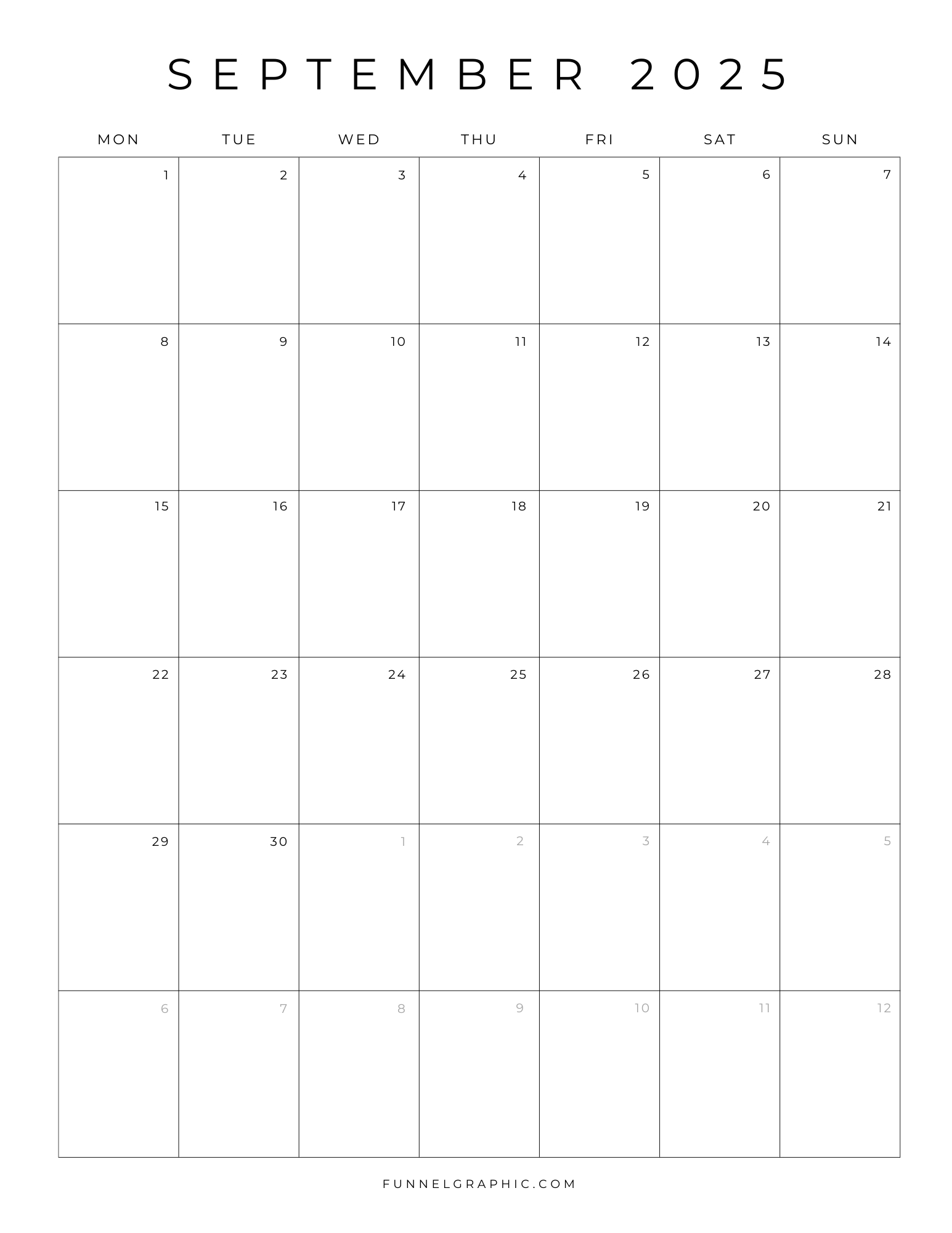 Free 2025 Calendar Printable Blank Portrait Templates in September 2025 Calendar Blank