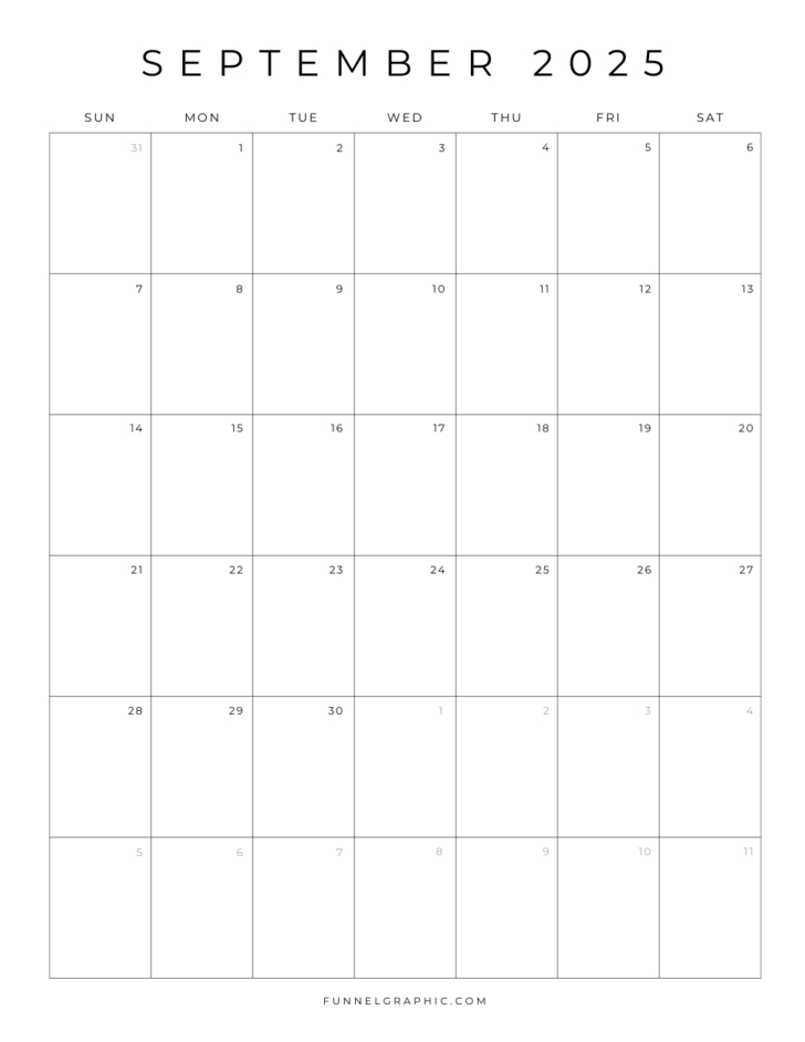 Blank September Calendar 2025 Printable