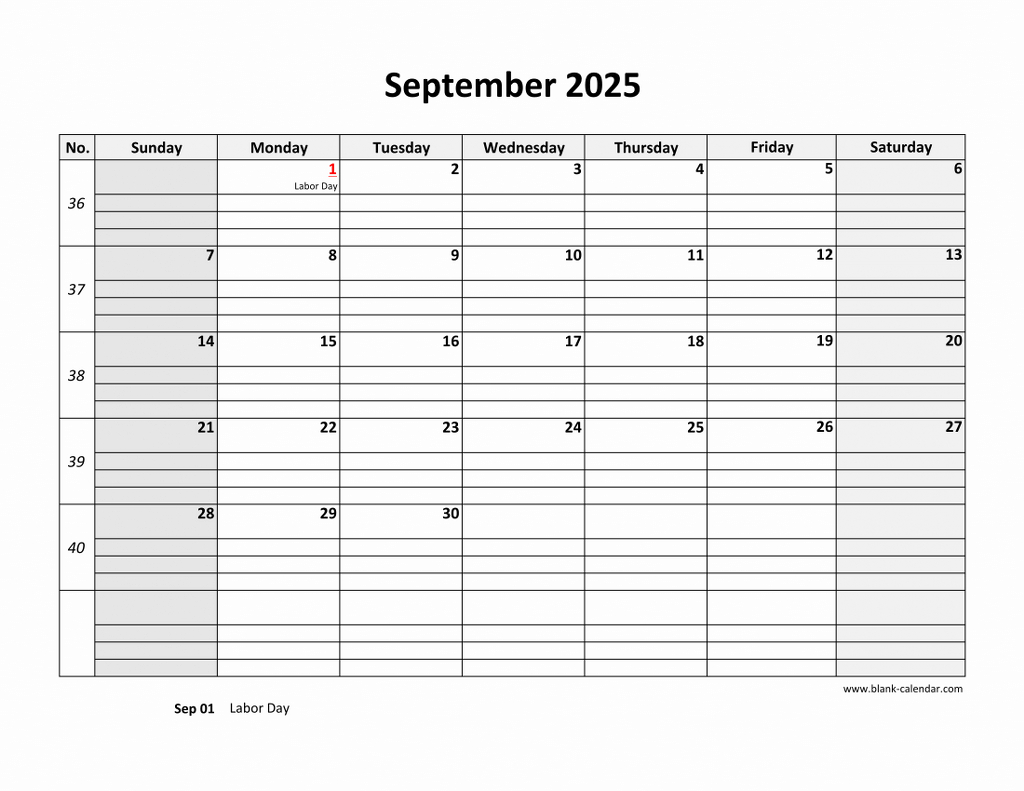 Free Download Printable September 2025 Calendar, Large Box Grid intended for September 2025 Calendar With Lines