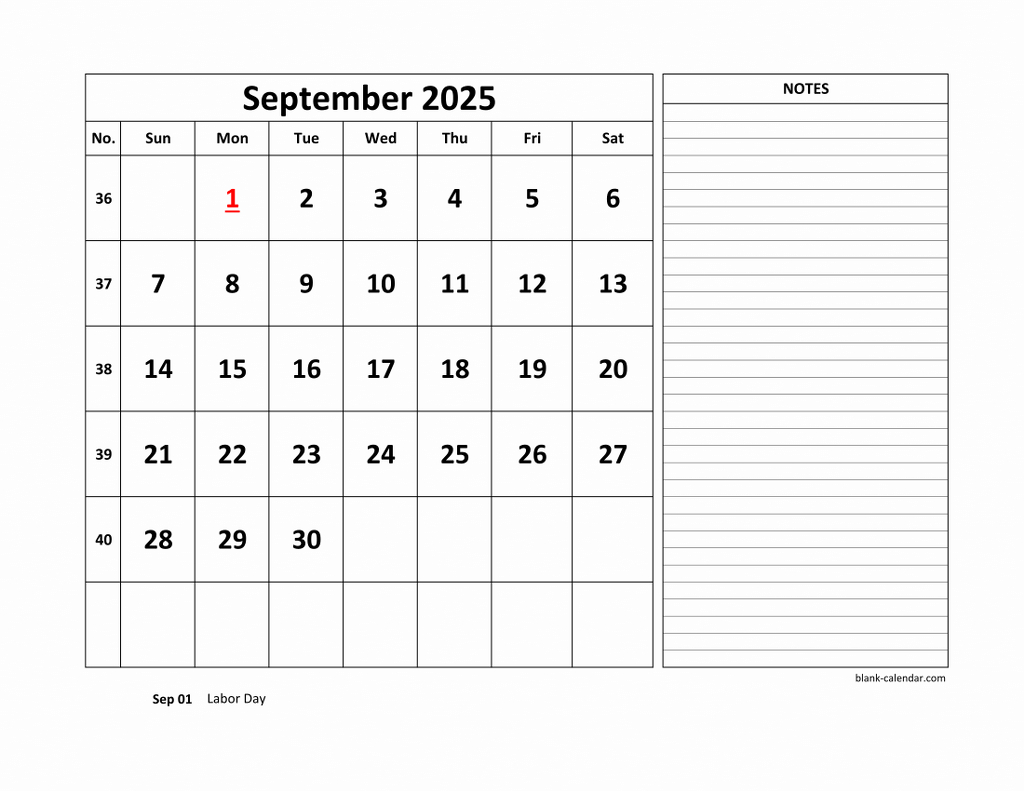 Free Download Printable September 2025 Calendar, Large Space For with regard to September 2025 Calendar With Notes