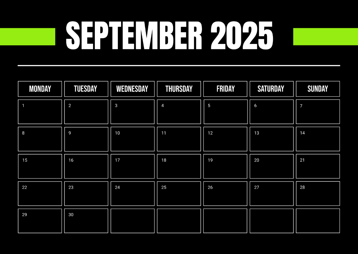 Free Monday Start September 2025 Calendar Template To Edit Online within September 2025 Calendar Black Background