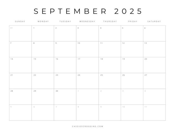 September 2025 Calendar Blank Printable