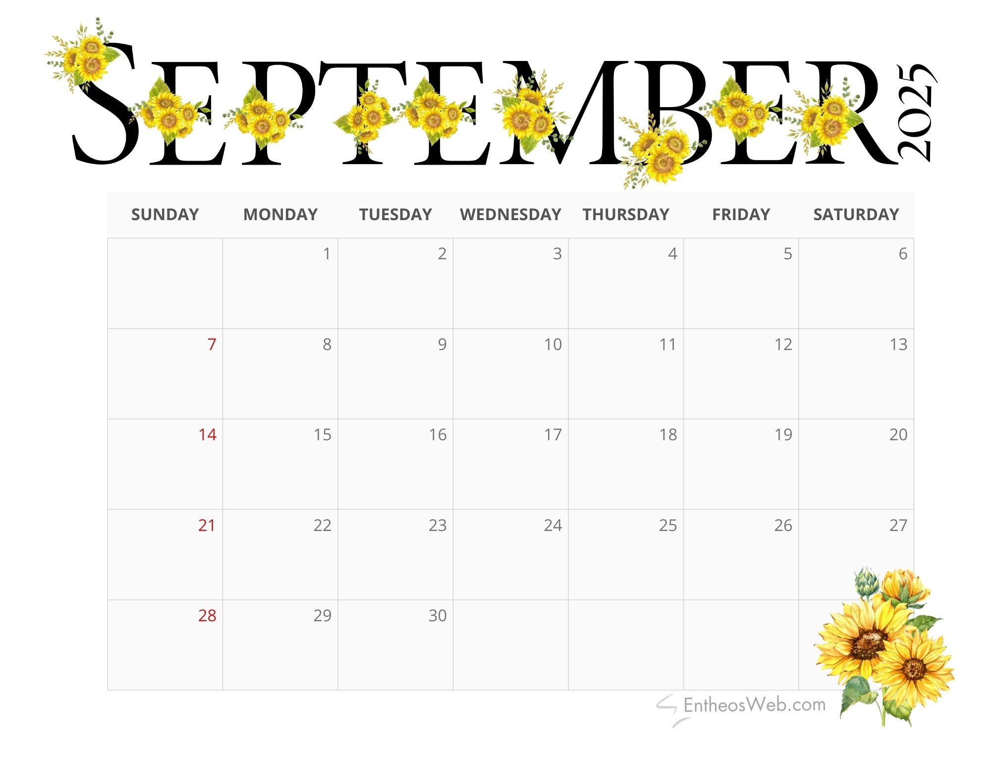 Free Printable September 2025 Calendars | Entheosweb intended for Free Calendar September 2025 Printable