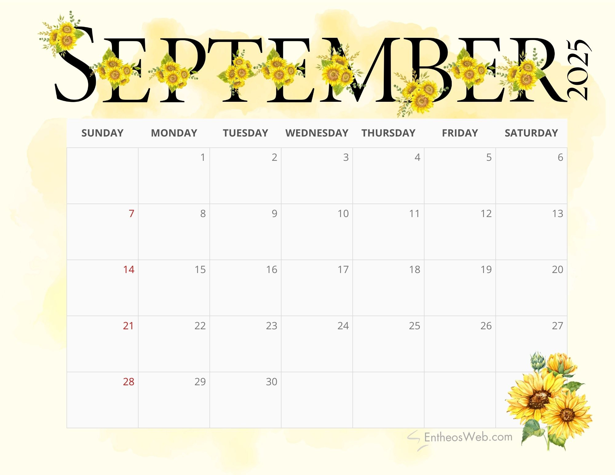 Free Printable September 2025 Calendars | Entheosweb intended for September 2025 Free Calendar Printable
