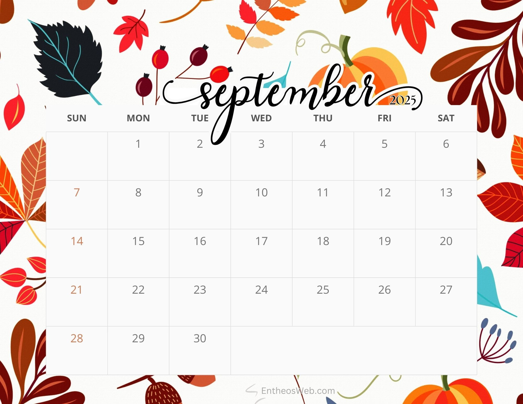 Free Printable September 2025 Calendars | Entheosweb within Free Printable Monthly Calendar September 2025