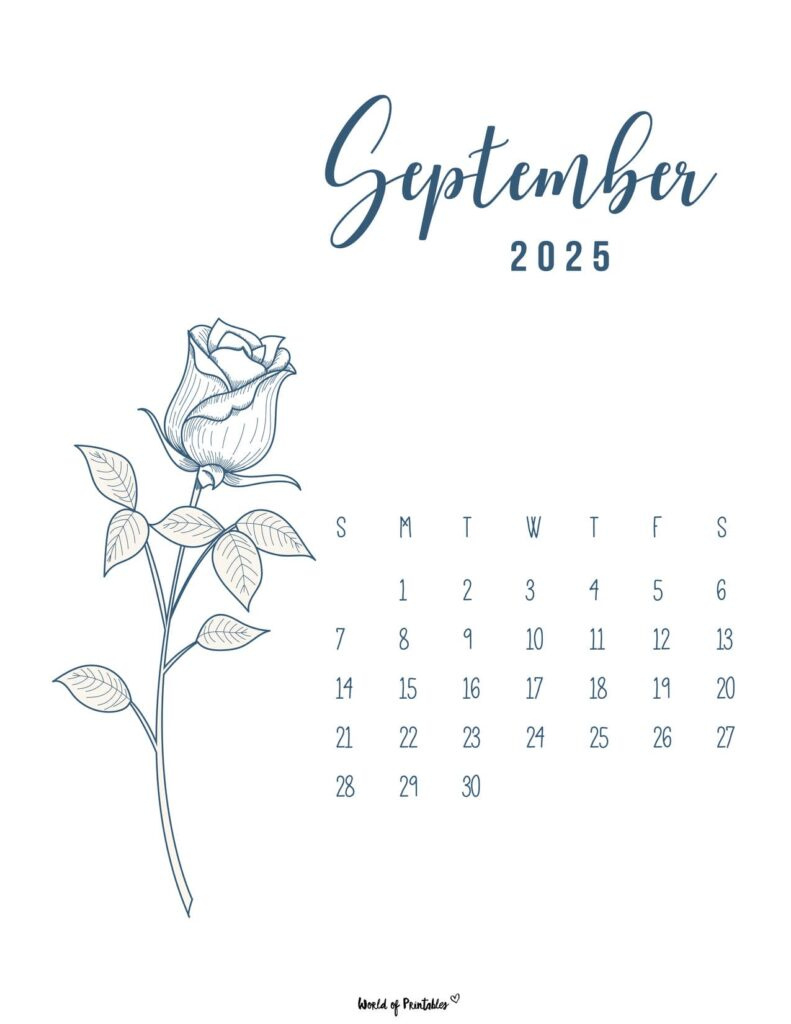Free Printable September 2025 Calendars - World Of Printables intended for September 2025 Calendar Cursive