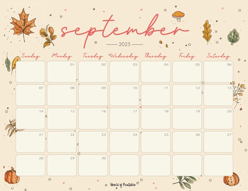 Free Printable September 2025 Calendars - World Of Printables with regard to September 2025 Calendar Cursive