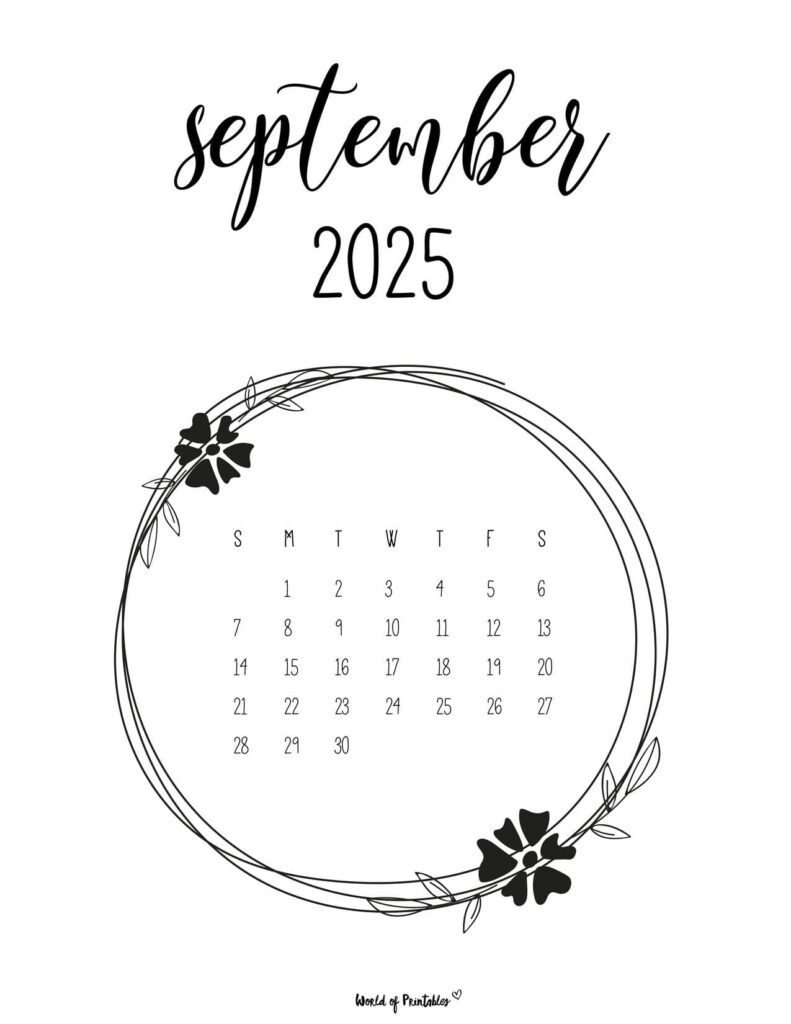 Free Printable September 2025 Calendars - World Of Printables with regard to September 2025 Calendar Cursive