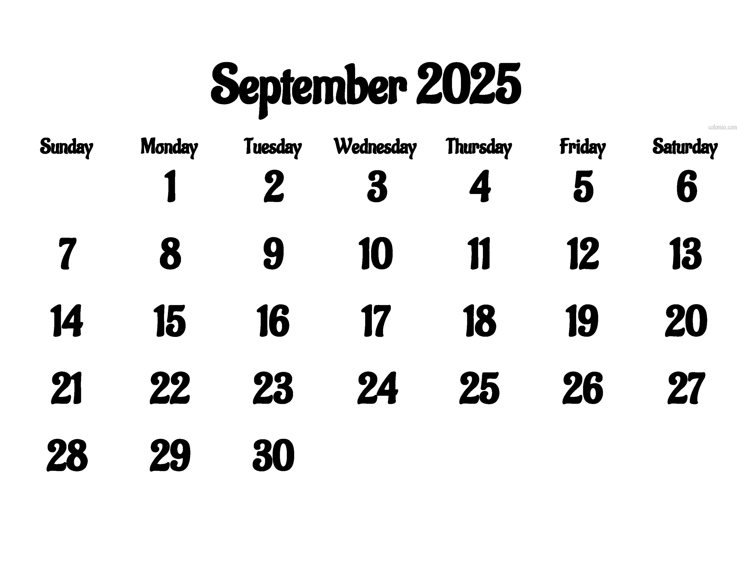 Free September 2025 Calendar | Printable Pdf, Xls, Png Formats in Calendar September Week 2025